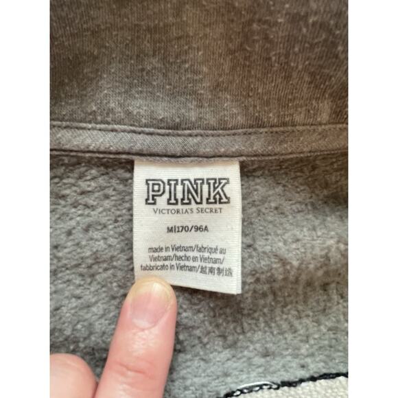 Pink Victoria's Secret Women Sweatshirt Medium Spell out M 1/4 Zip Mock Neck VS - Picture 8 of 10